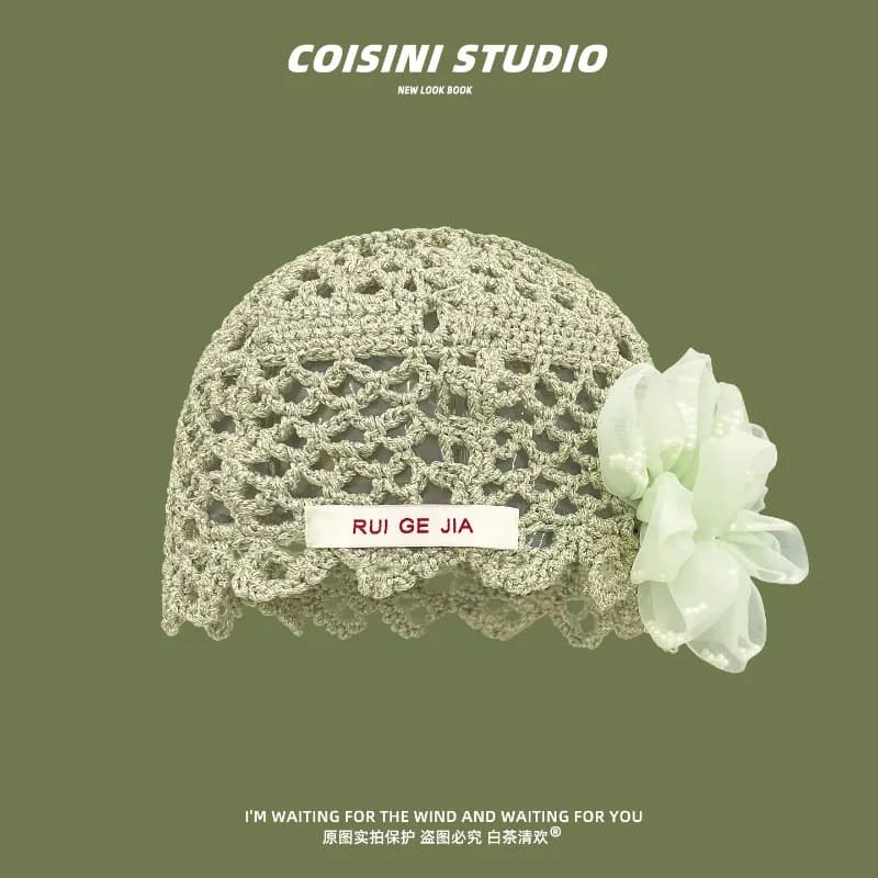 Cappelli Pullover Traforati con Design a Fiore di Perla per Donne, Berretti Traspiranti Versatili Lavorati a Mano per Primavera ed Estate