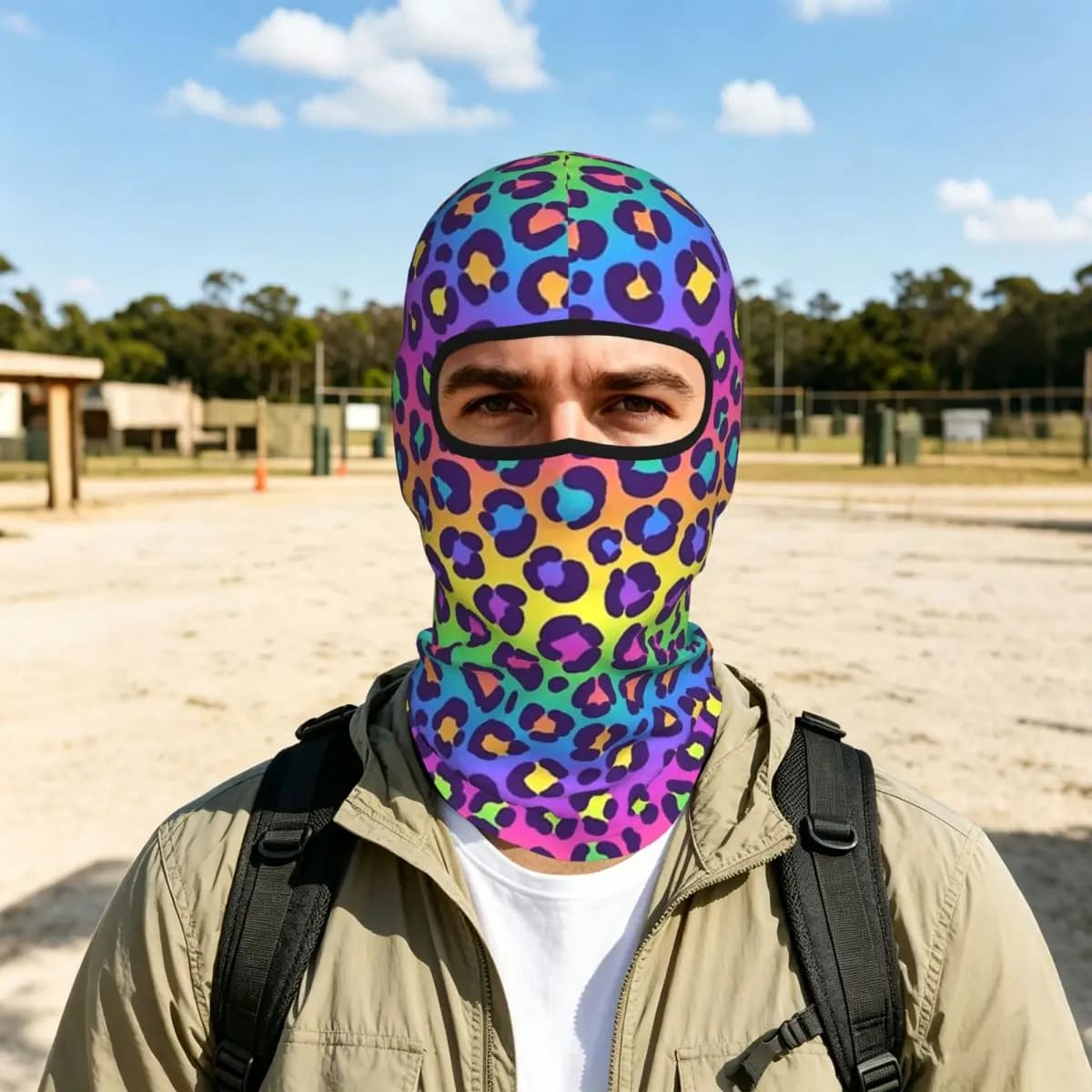 Rainbow Leopard Graphic Breathable Balaclava Full Face Mask Sun Protection Neck Gaiter For Motorcycle Cycling Fishing Outdoor
