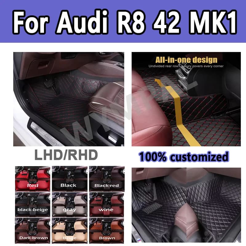 Luxury Leather Car Car Mats for Audi R8 42 MK1 2006 ~ 2015 Car Mat Set Waterproof Car Mats Interior for Car Anti Dirt Pad Full Set