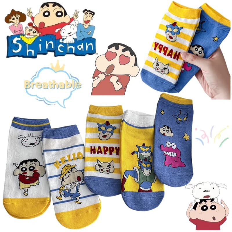 Calzini Crayon Shin-chan Pochi Nuovi calzini corti creativi e simpatici con cartoni animati, comodi, assorbenti, traspiranti e anti-attrito