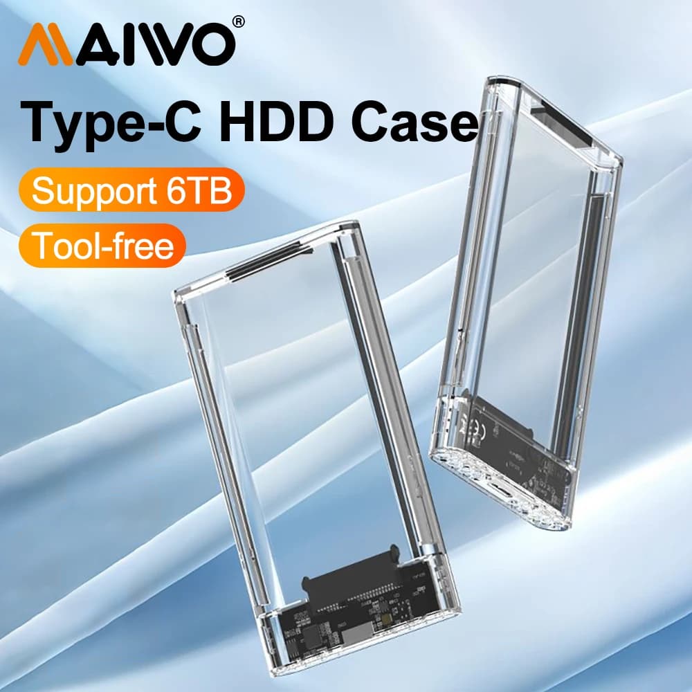 MAIWO Custodia per HDD trasparente da 2,5 '' Custodia per disco rigido SATA a USB 3.0 Custodia esterna per HDD SSD Custodia per disco USB C 3.1 Custodia per HDD