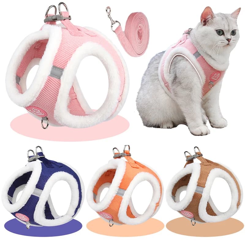 Imbracatura Calda per Cani Chihuahua con Pelliccia per Autunno e Inverno, Set Imbracatura e Guinzaglio per Passeggiare con il Cane