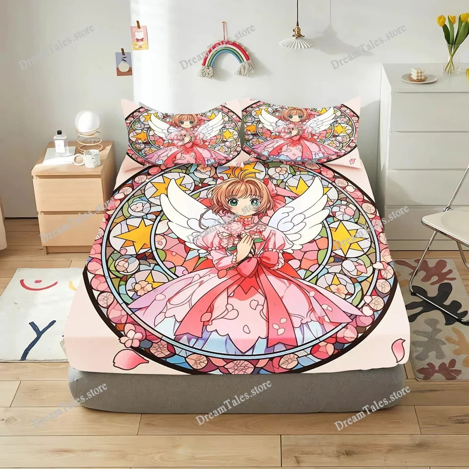 Copripiumino con elastico per adolescenti Cardcaptor Sakura, biancheria da letto elastica, lenzuola con stampa digitale, biancheria da letto per bambini