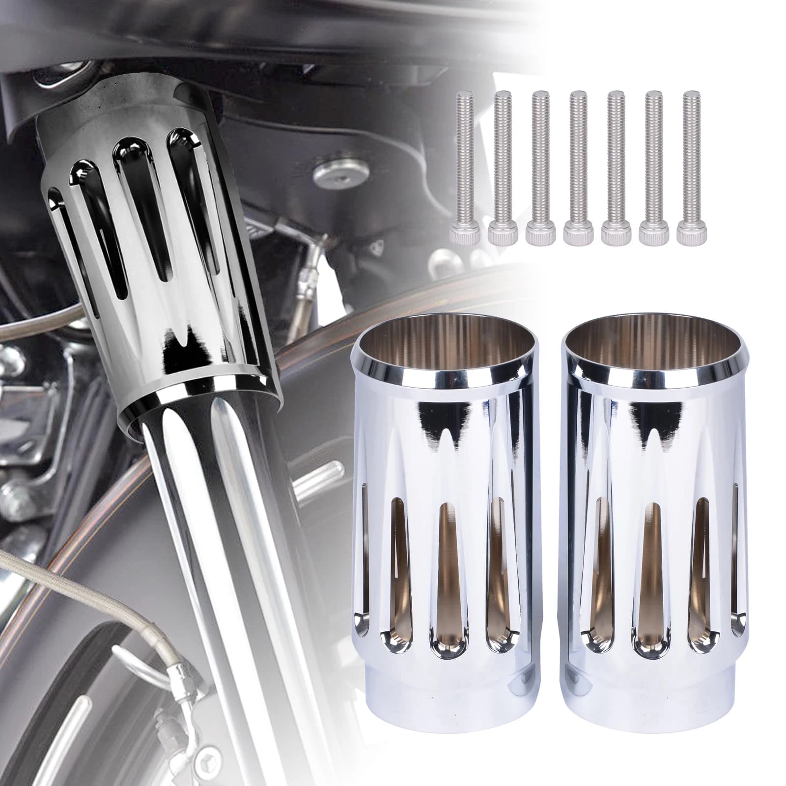 Copertura scorrevole per forcella in alluminio CNC cromato per accessori moto Harley Touring Road King Street Electra Glide Trike