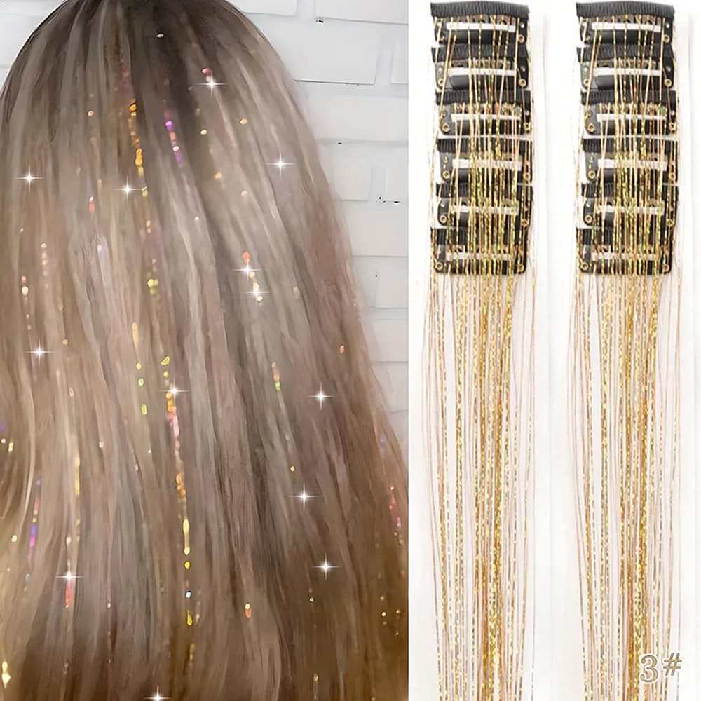 Clips for hair ornaments in 19,7" Hair extensions with glitter ornaments Synthetic clip in sparkly hair accessories for kids Girls Women