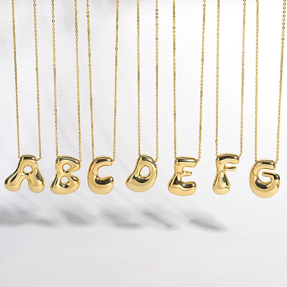 AENSOA Collares iniziale palloncino bolla nome collane in acciaio inox lettera A-Z Puff collana girocollo per donna uomo coppia regalo