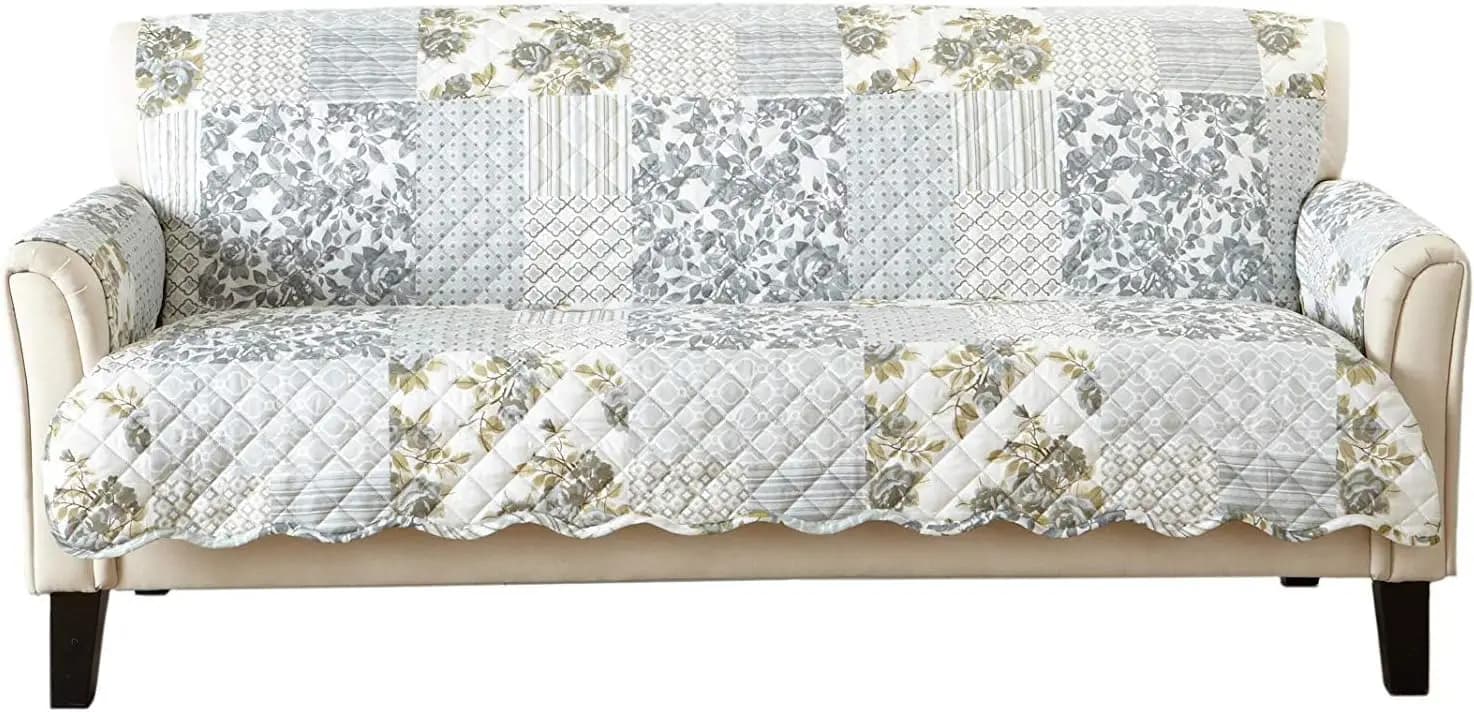 Patchwork Reversible Cover - Washable Lining with Elastics for Domestic and Children, Grey