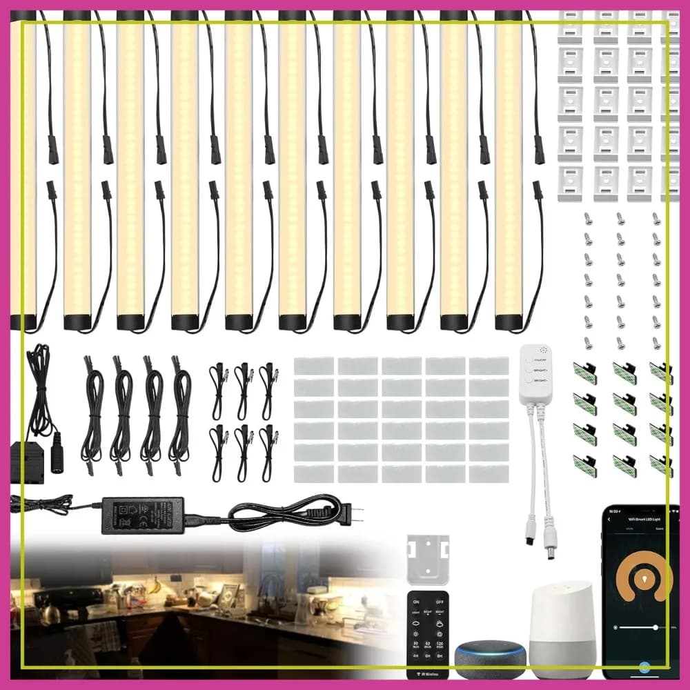 Strisce LED Intelligenti Dimmerabili, Luci a Barra Collegabili 24V per Cucina, Scaffali, Vetrine (10 Pezzi, Bianco Caldo)