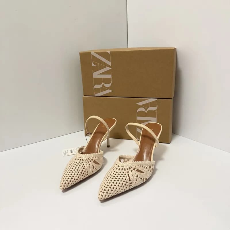 Fashion Beige Woven Pointed Stiletto Women's Sandals Summer Hollow Breathable Comfortabl Women's Pumps and Heels Sandalias Mujer