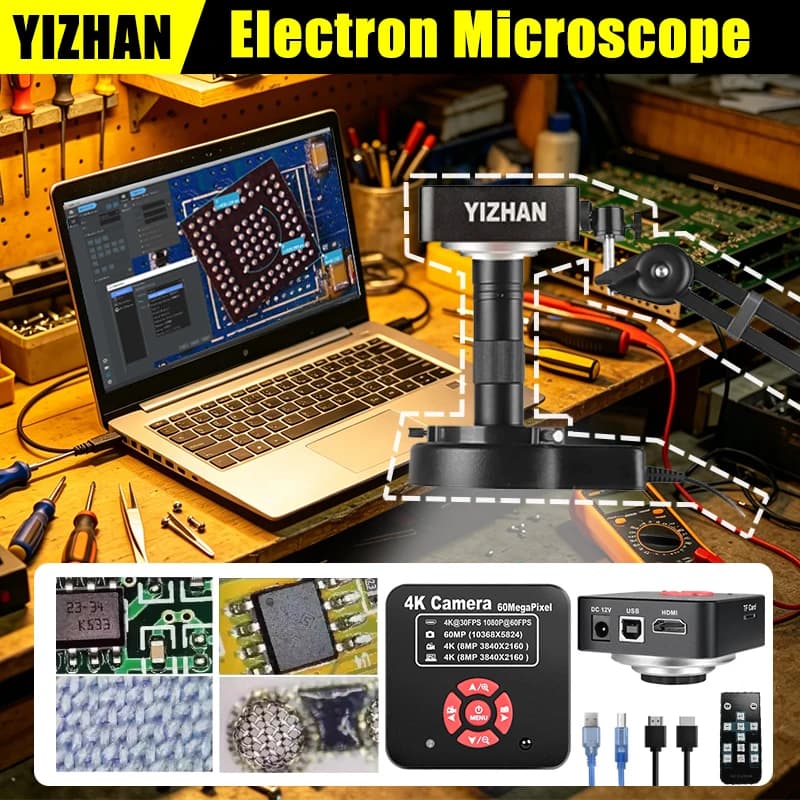 Microscopio Digitale Elettronico YIZHAN 4K con Zoom 150x, Fotocamera Industriale 60MP HDMI USB, Software per Computer, Manutenzione PCB e Saldatura