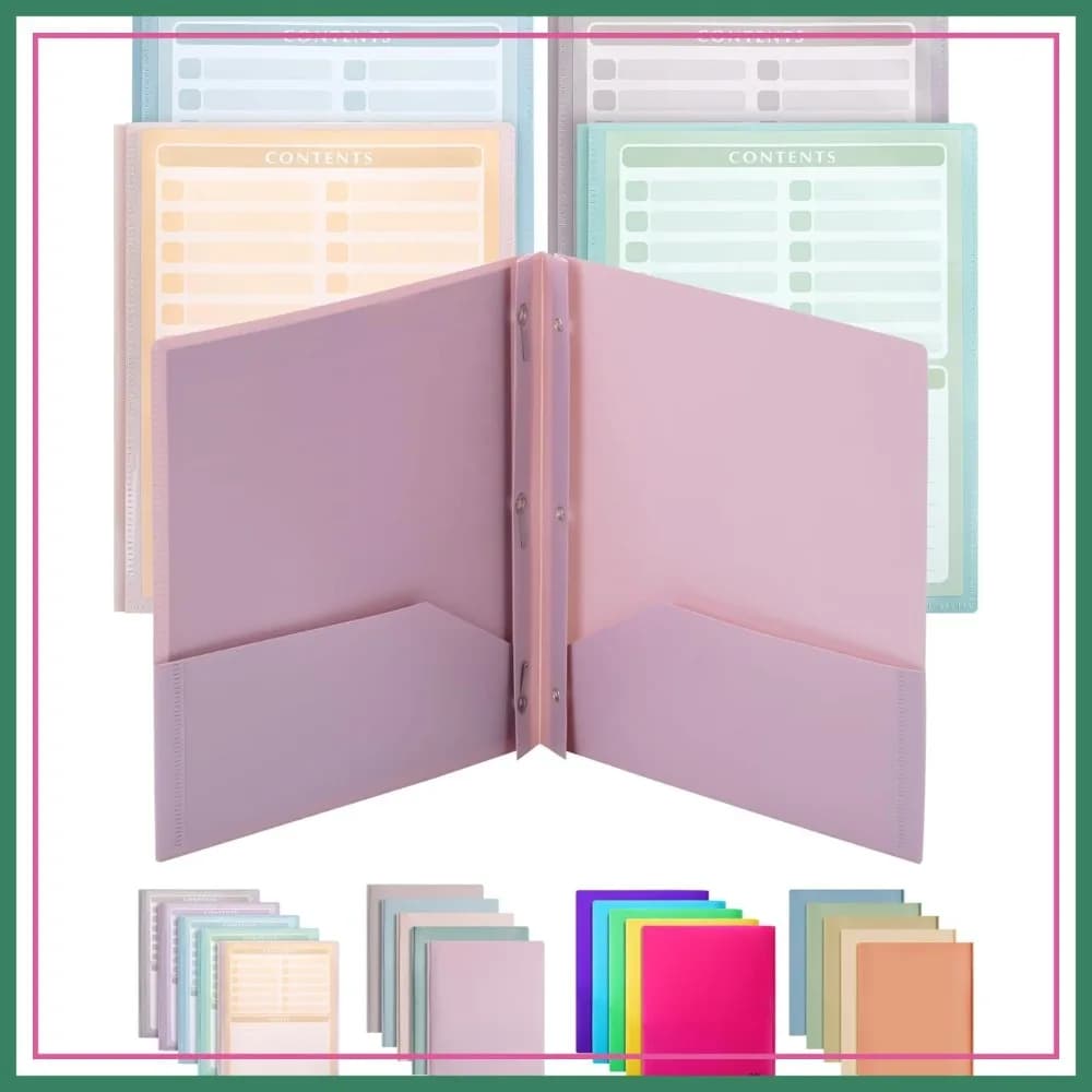 Cartelle in plastica con tasca frontale trasparente, 5 pezzi, colori pastello, cartelle con chiusura per documenti