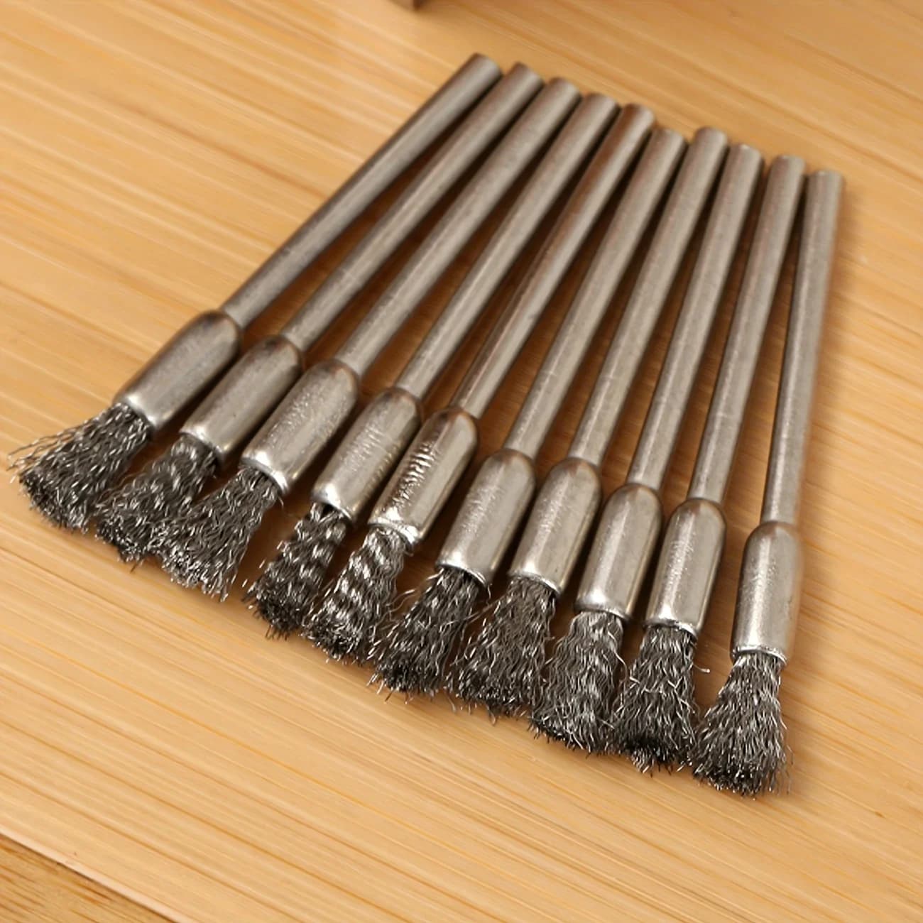 10 stainless steel metal brushes with 3.17 mm handle - ideal for rotating tools, ideal for cleaning, rust removal and sanding