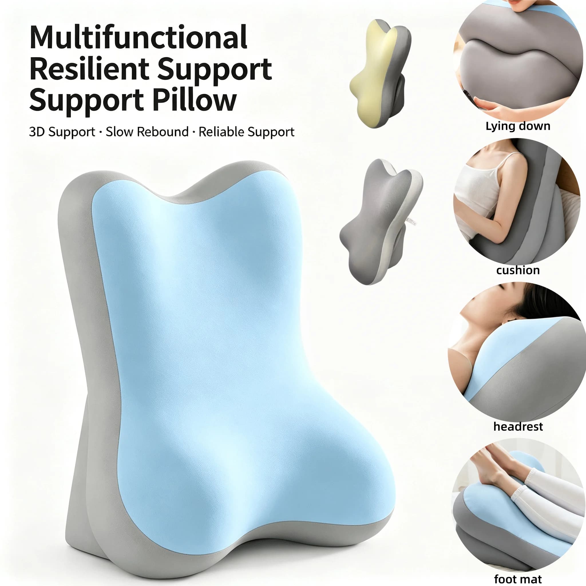 Multifunctional Bed Cushion Sedentary Pressure-Reducing Lumbar Pillow Detachable Height-Adjustable Comfortable Support for Home
