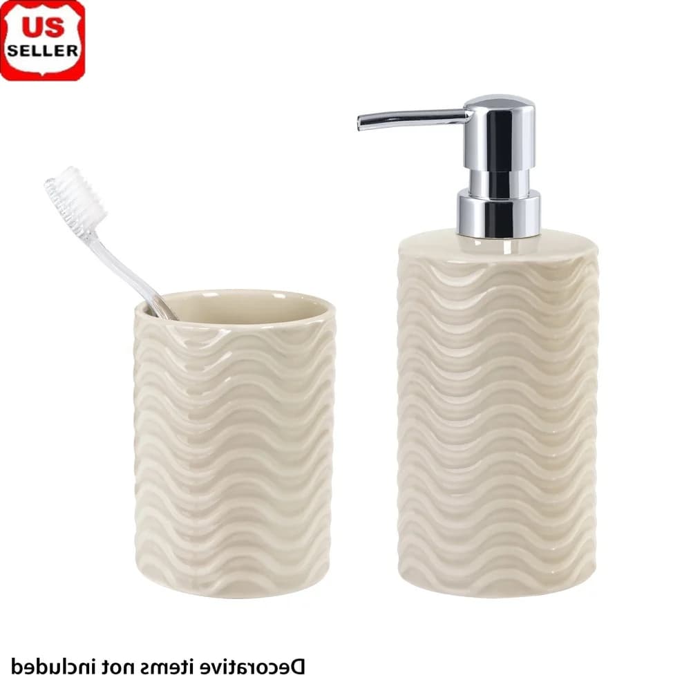 Set di accessori da bagno in ceramica, portasapone, portaspazzolino, bicchiere, organizer da bagno, design in rilievo, unisex, pronto per il lavaggio a mano