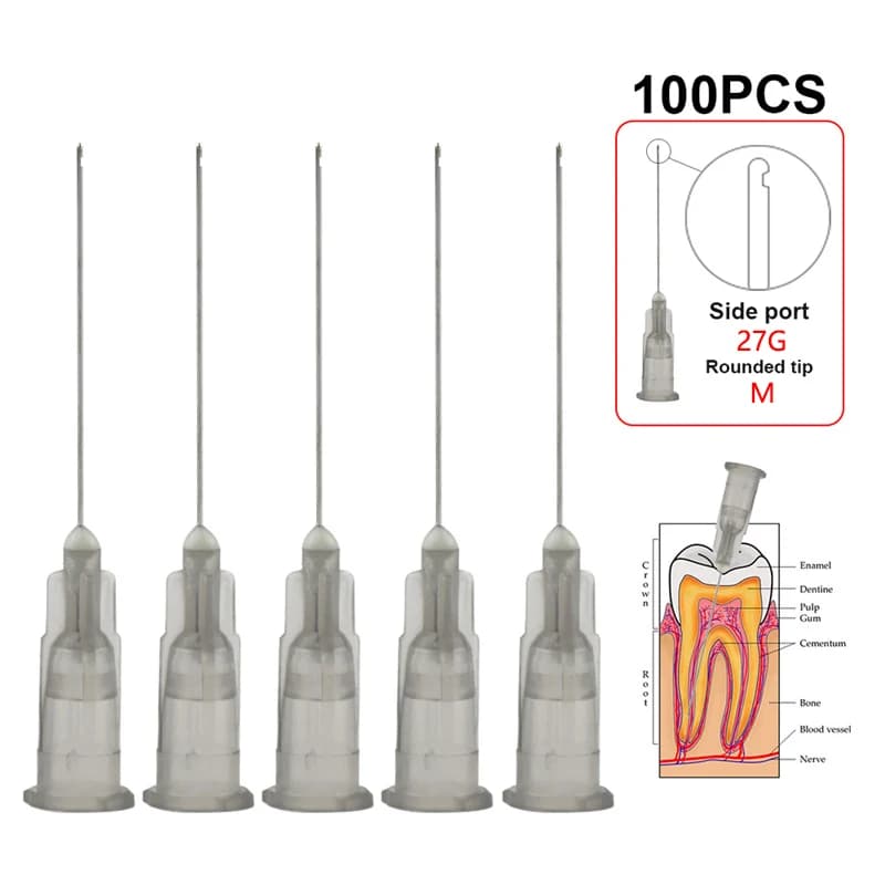 100 Pieces/Sacchetto Aghi per Irrigazione Endodontica 25G/27G/30G con Punta Chiusa e Foro Laterale per Siringa Endo, Lavaggio Canale Radicolare, per Dentisti