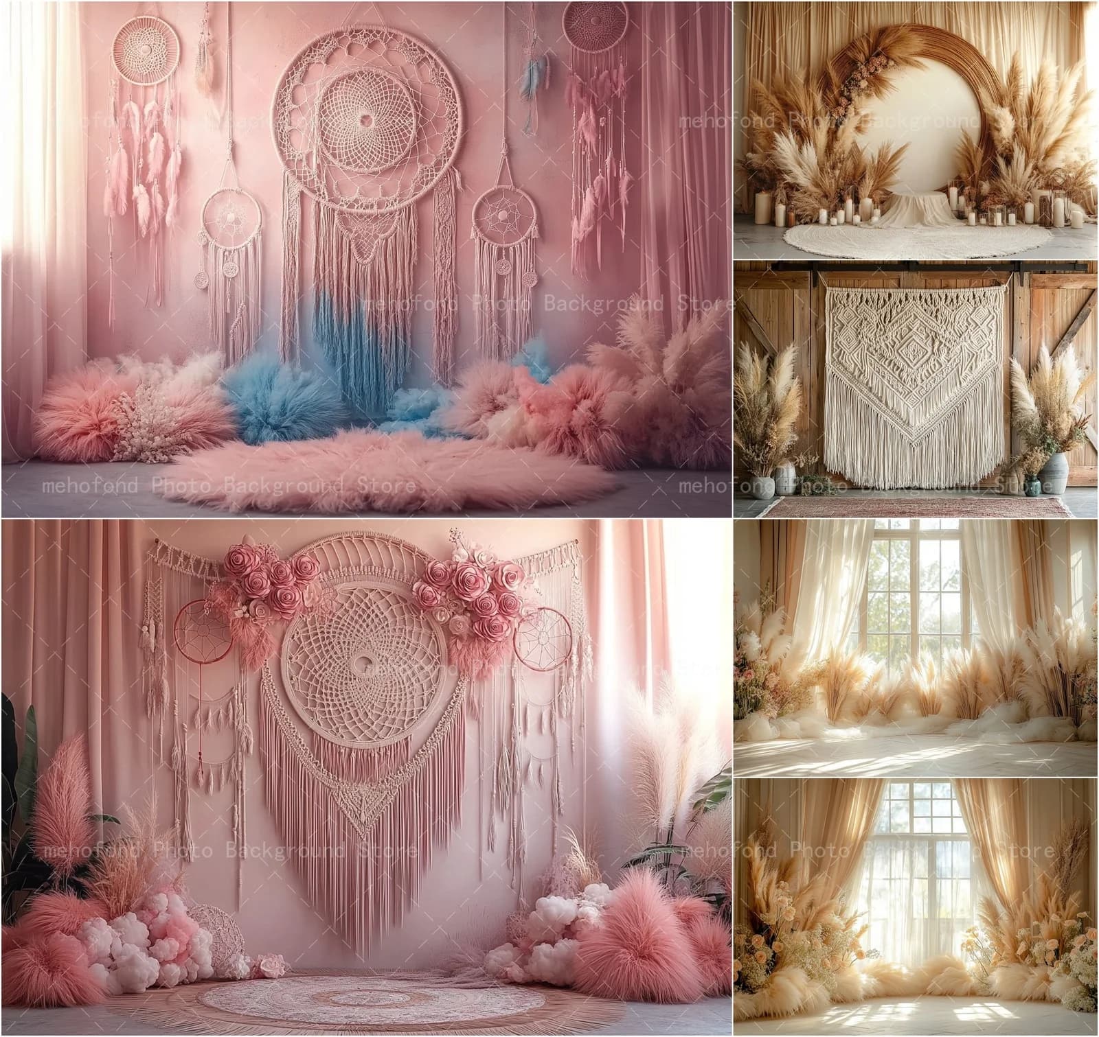 Mehofond Photography Background Warm Gentle Bohemian Dream Catcher With Pink Feathers Reeds Kids Family Portrait Backdrop Decor