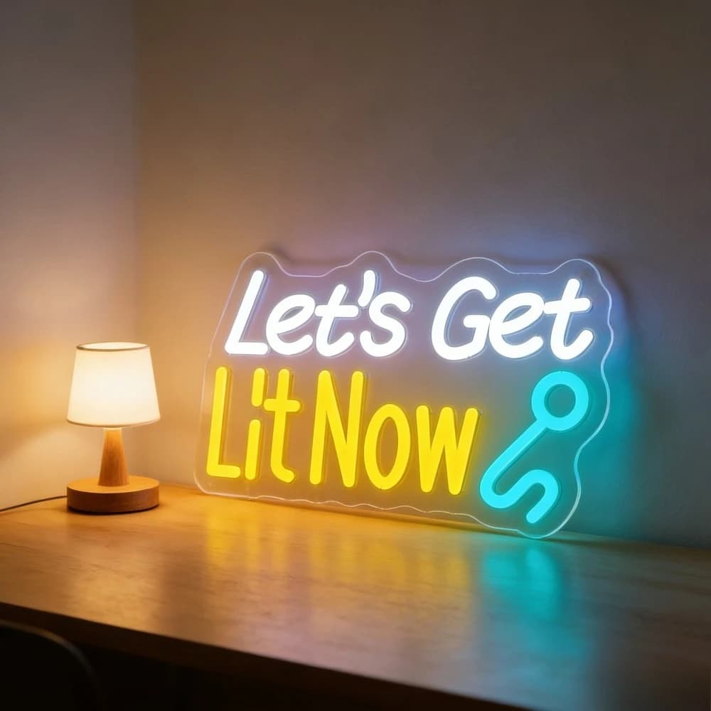 Insegna al Neon LED 'Lets Get Lit Now' con Chiave Blu, Arte Murale Motivazionale per Camera da Letto, Casa, Bar, Decorazione per Feste, Illuminazione Moderna e Trendy, Regalo
