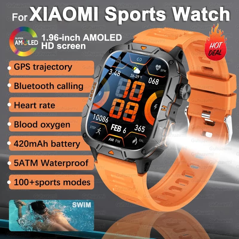 2025 Nuovo Per Xiaomi Militare Bluetooth Chiamata Astuto Della Vigilanza Degli Uomini 1.96 "Schermo AMOLED 5ATM GPS Impermeabile Sport All'aria Aperta Smartwatch