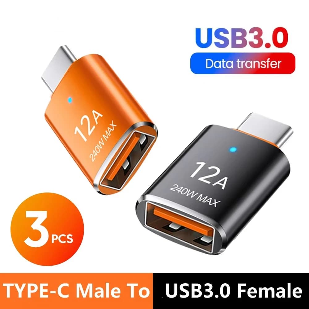 12A Type C OTG Adapter Type C to USB A Charger Adapter Connector USB 3.0 for Laptop Xiaomi Samsung Macbook 10Gbps Type-c OTG