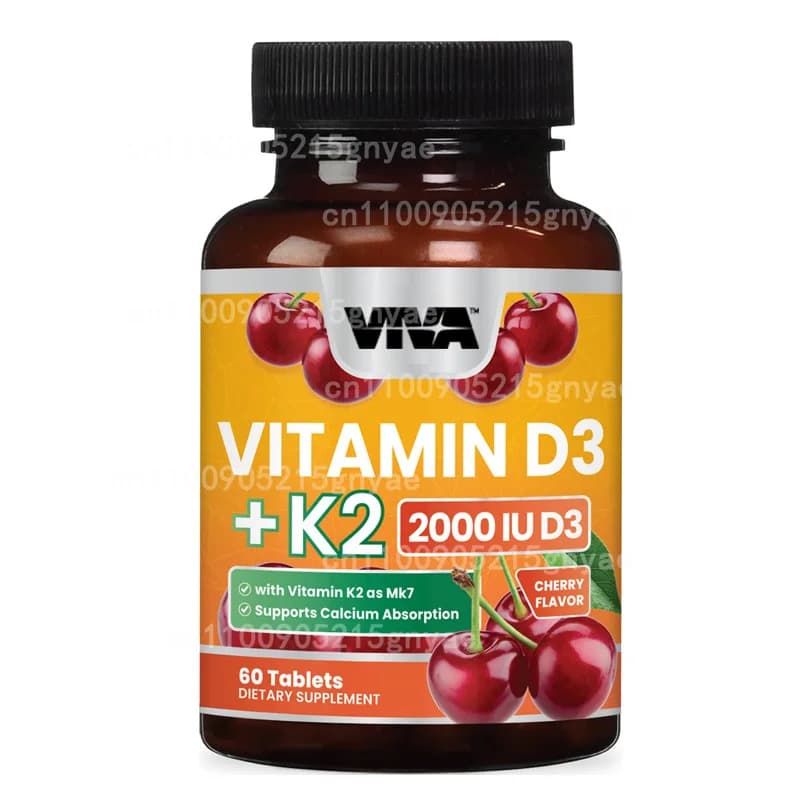 Vegetarian supplement of Vitamin D3+K2 (MK7), for Health of Bone and Heart, Non GMO, 60 Capsules
