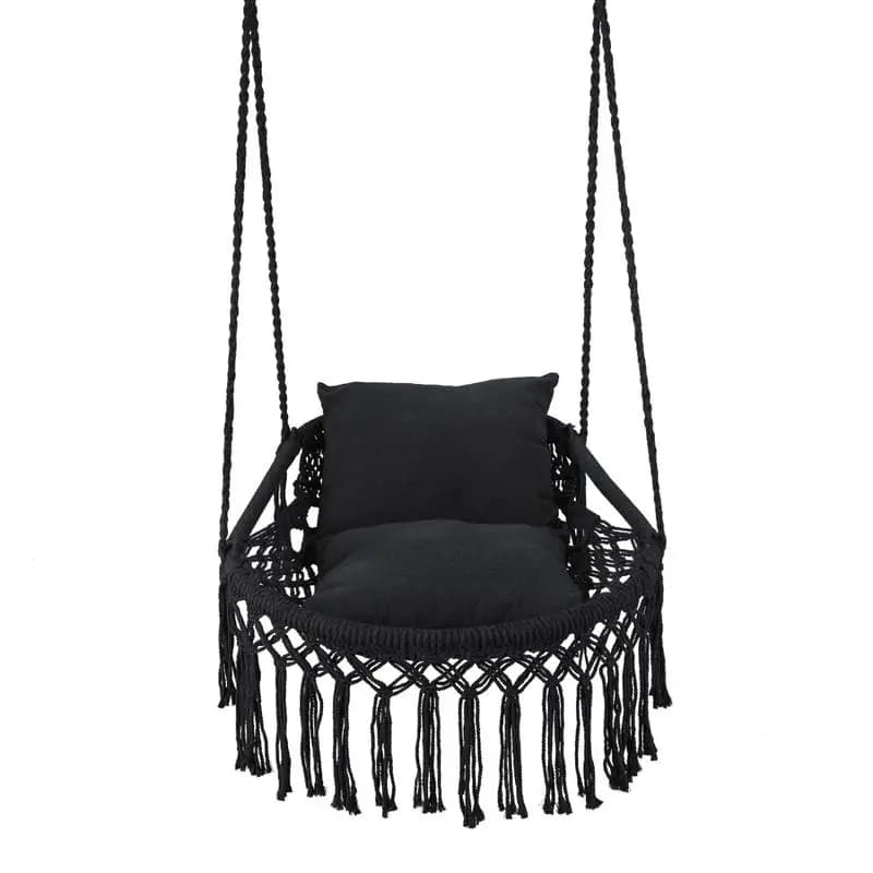 Macrame Swing Chair Hammock Chair with 2 Removable Cushions-Black