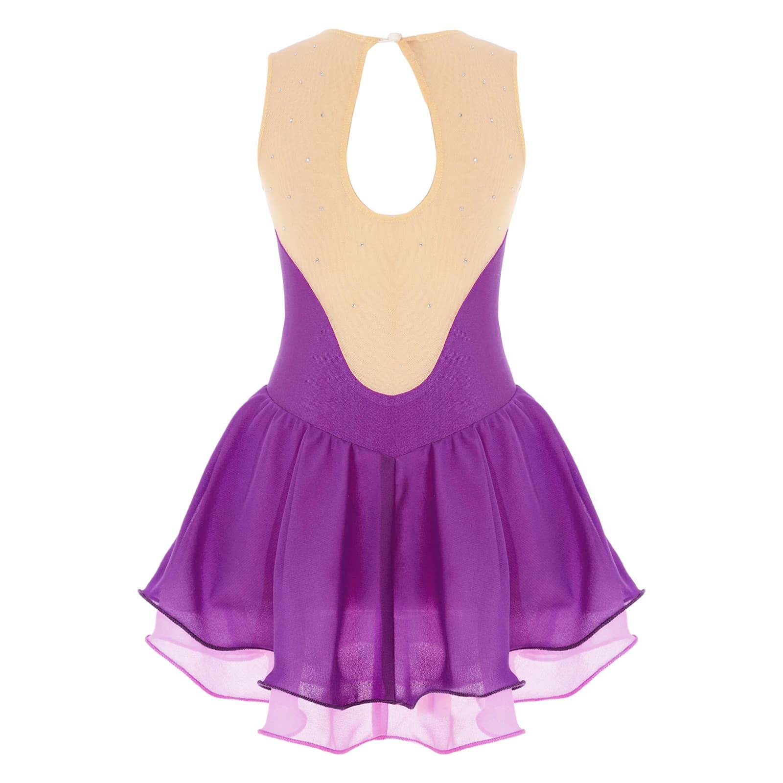 Vestito da Pattinaggio Artistico Senza Maniche in Chiffon per Ragazze, con Strass Lucidi, Body da Danza Ginnastica e Balletto, Costume per Esibizioni e Competizioni