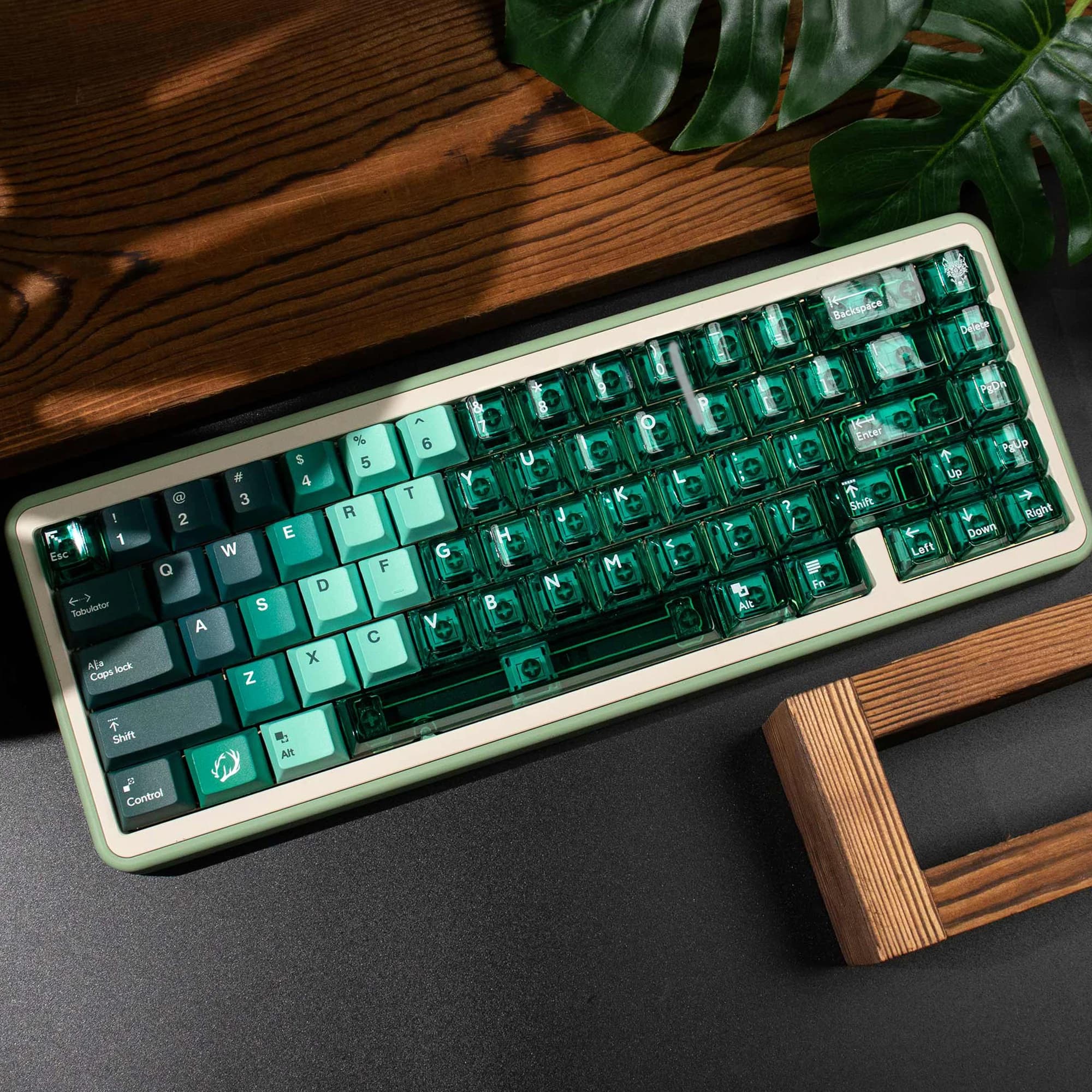 Copritasti per PC PBT Copritasti trasparenti verde sfumato Profilo Cherry Stampa pad UV Copritasti per tastiera meccanica Tastiera da gioco