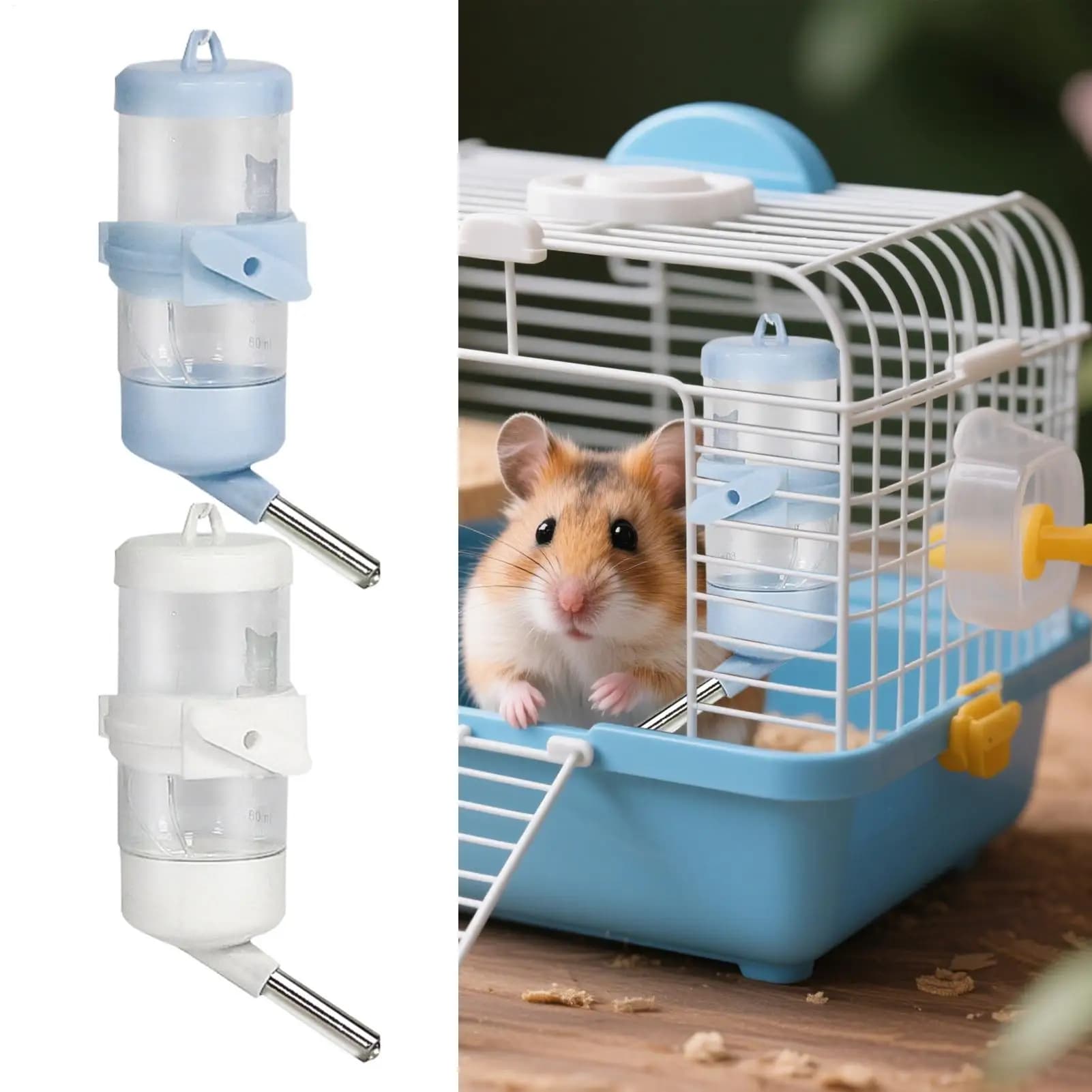 Plastic hamster water bottle, 80 ml dispenser for hamster cages, rabbits, guinea pigs, squirrels and other small pets
