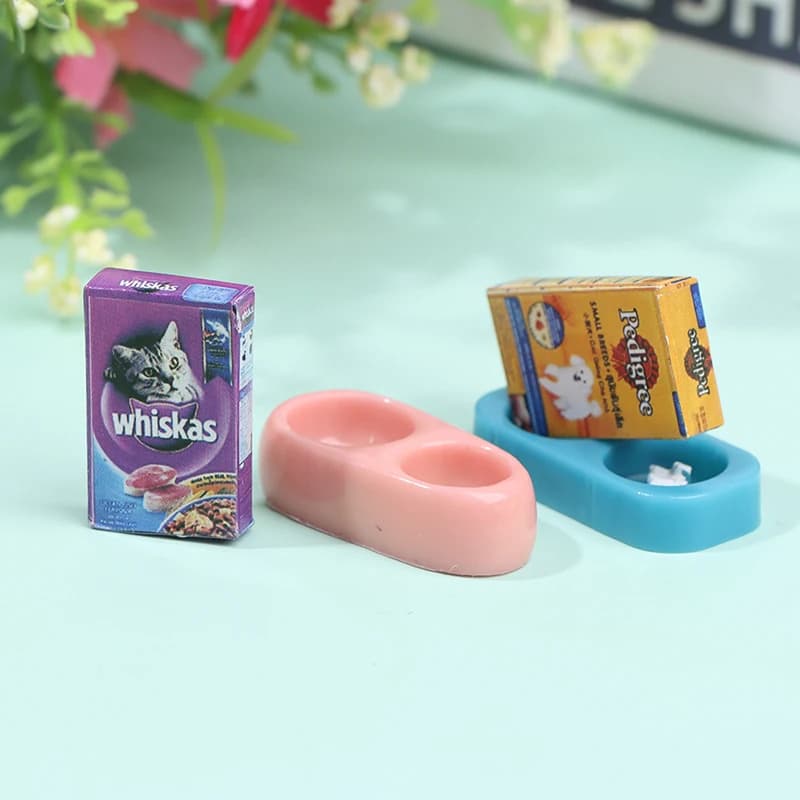 1/12 Dollhouse Miniature Pet Dog Cat Food con ciotola cucina Garden Decor accessori per la casa delle bambole