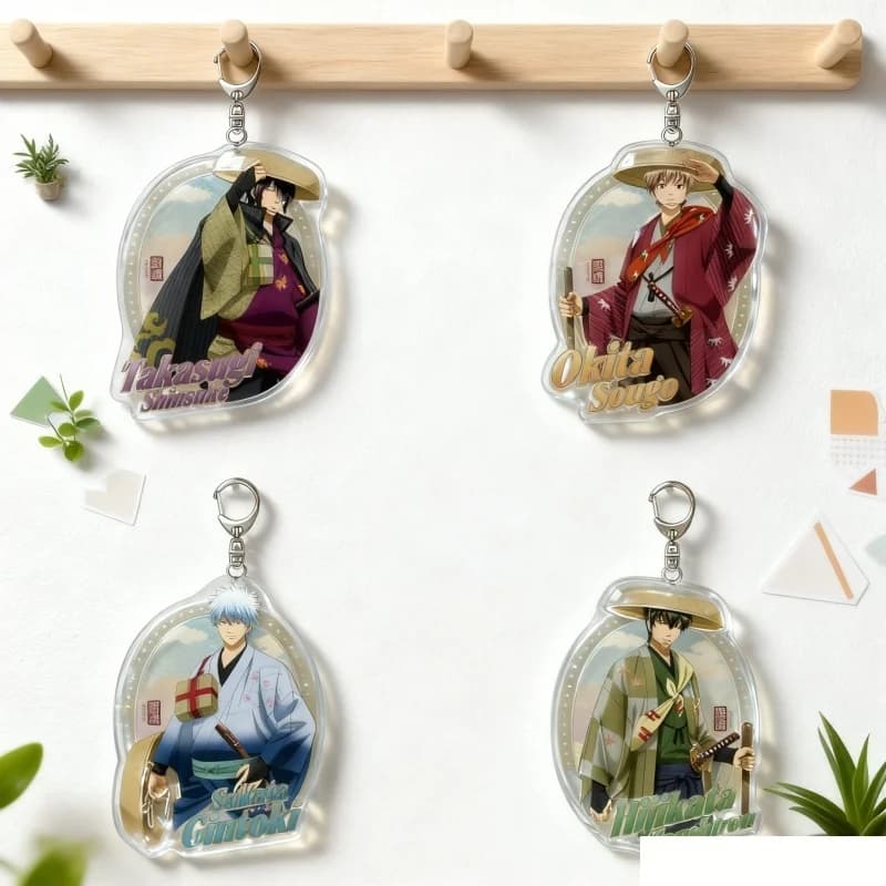 Gintama Anime Sakata Gintoki 6CM Acrylic Keychain Takasugi Shinsuke Pendant Bag Keychain Accessories Birthday Gift for Friends
