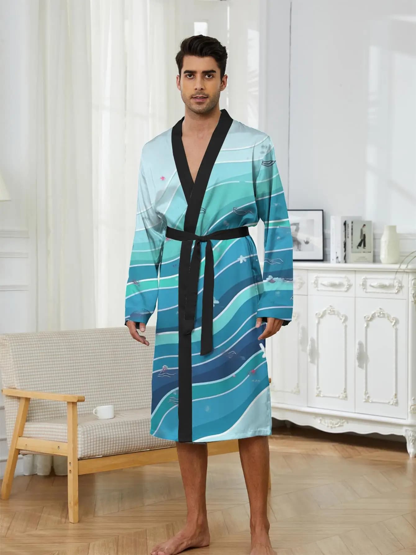 1 Pezzo Vestaglia da Uomo Primavera/Estate 2026, Vestaglia da Bagno con Stampa 3D, Camicia da Notte per Uomo, Vestaglia in Poliestere con Grafica