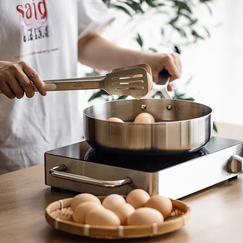 24cm Stainless Steel Non-stick pan with Cover, French Style, for Induction Kitchen, Anti-coating Deep Pot