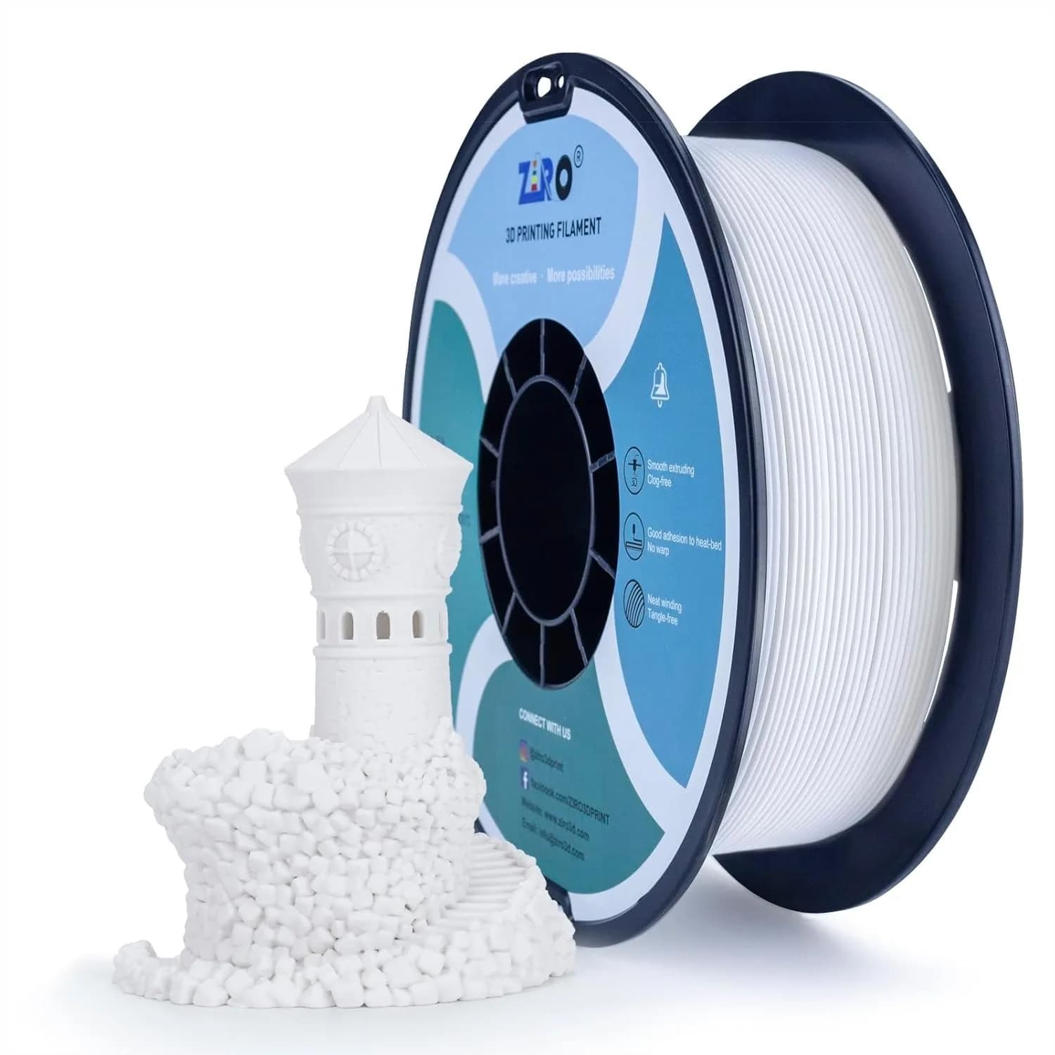 Filamento PLA Opaco 1.75mm, Colore Puro Senza Lucentezza, Materiale per Stampa 3D ad Alta Resistenza, Precisione Dimensionale +/- 0.03mm, Bianco