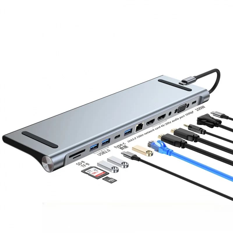 Docking station 10/11/12-in-1 Supporto per laptop Audio USB Type-C 4K HMDI 100W PD SD/TF Porta display per MacBook PC Computer Hub