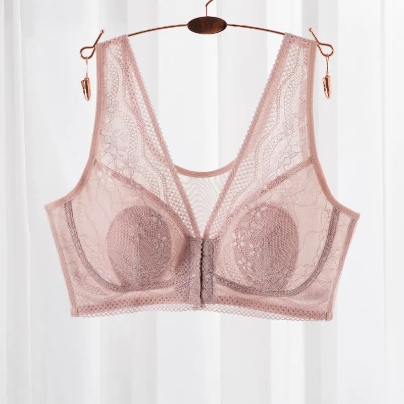 Reggiseno da donna con coppe piccole e coppe grandi, con doppio allacciamento frontale, in rete sottile e pizzo, senza schienale, taglie forti M-5XL, intimo per tutti i giorni