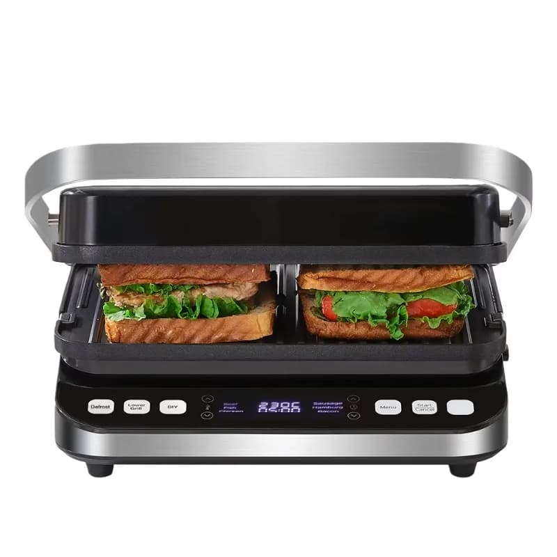Touchscreen Multi-functional Waffle Maker with Magnetic Interchangeable Plates for Grilling and Pan-frying Steaks.