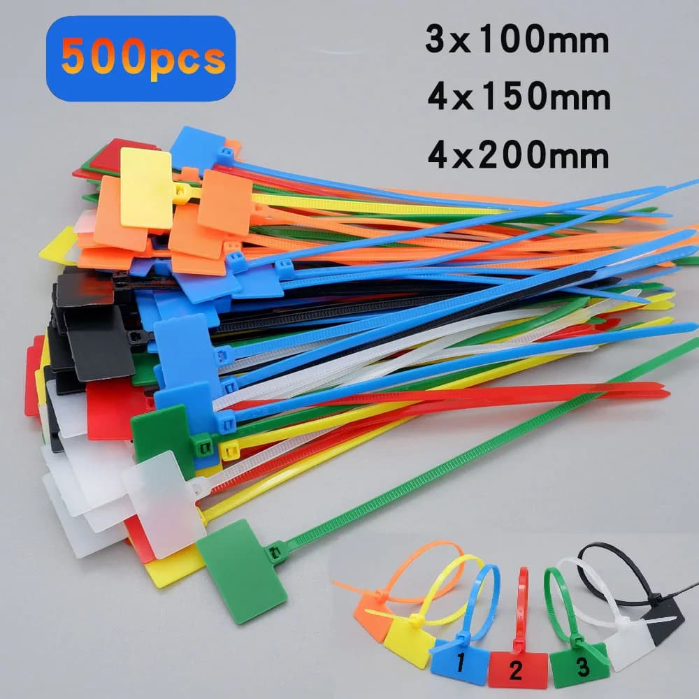 500 pz Fascetta per cavi in nylon Marcatori ad anello in plastica Cavo autobloccante Zip Cinghie di fissaggio per rete da ufficio Marcatori 4x150mm 3x100mm 4x200mm