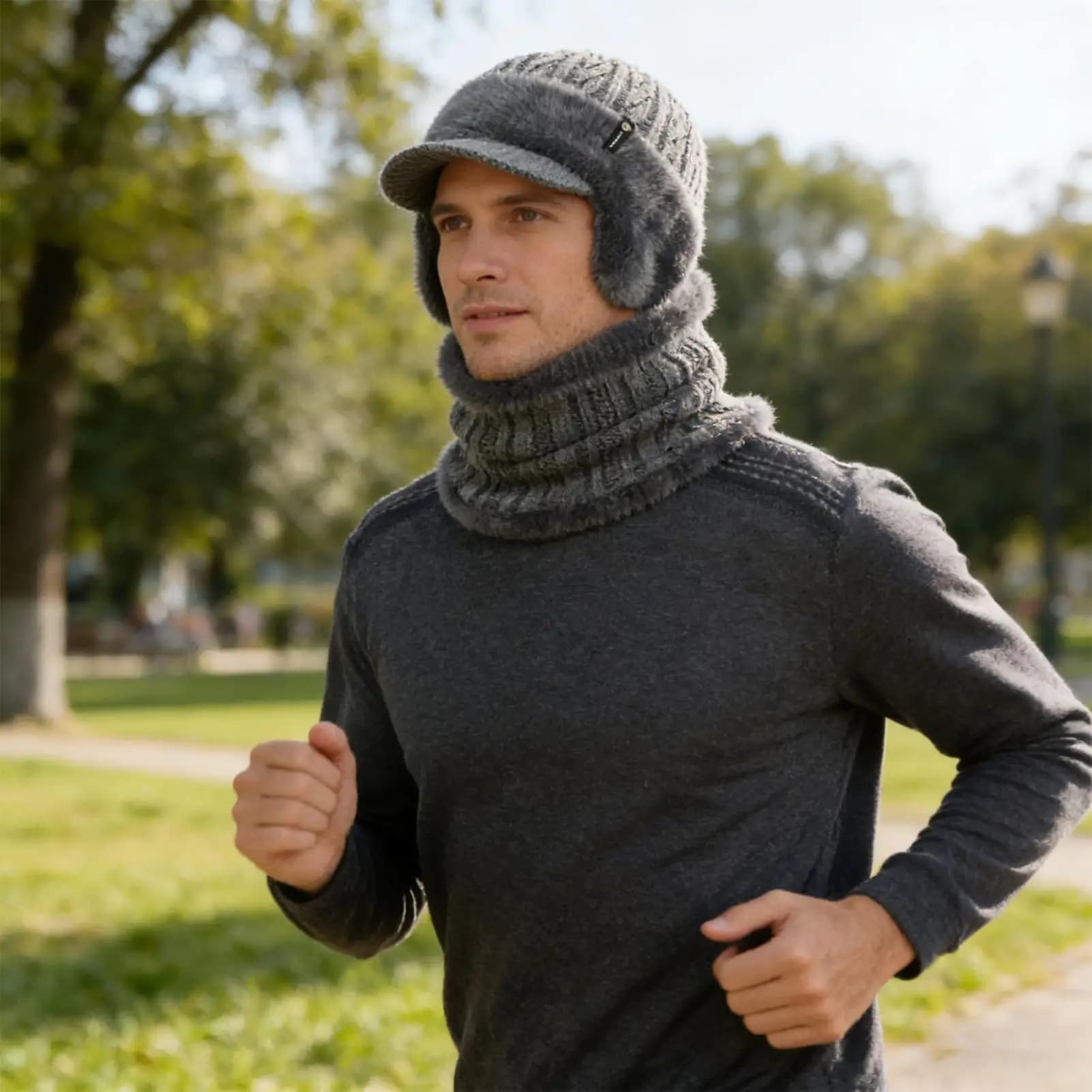 Cappello invernale da donna Berretto invernale termico elastico con sciarpa con paraorecchie a tesa Cappello lavorato a maglia resistente al freddo per pendolarismo quotidiano Sci