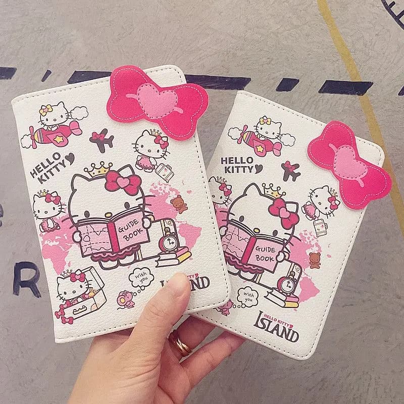 Porta Passaporto Kawaii Hello Kitty, Portafoglio da Viaggio in Pelle PU Sanrio, Organizzatore di Carte e Custodia Protettiva per Donne e Ragazze