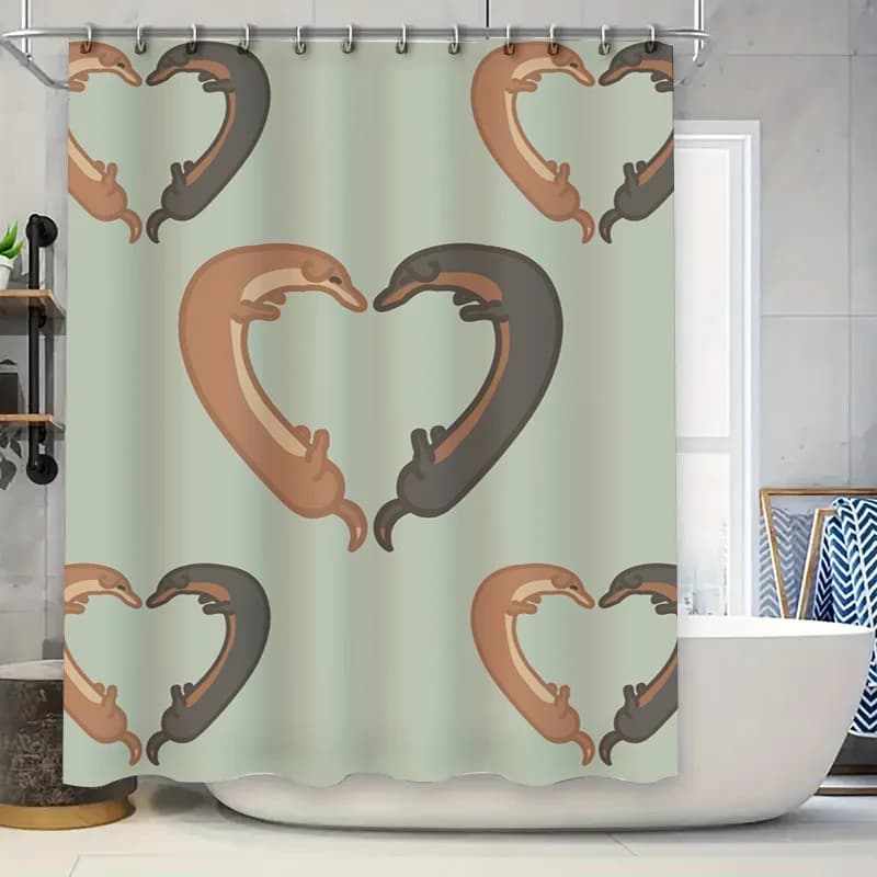 Accogliente tenda da doccia a forma di cuore con simpatici delfini per la decorazione del bagno, tessuto impermeabile con ganci inclusi in Variou