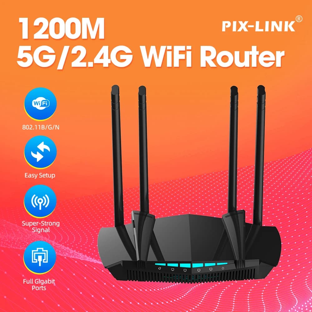 PIXLINK AC22 1200Mbps Wireless 5G Router Ripetitore Wi-Fi Amplificatore di segnale Wireless-AC Dual Band Smart Technology Porte a 4 Gigabit