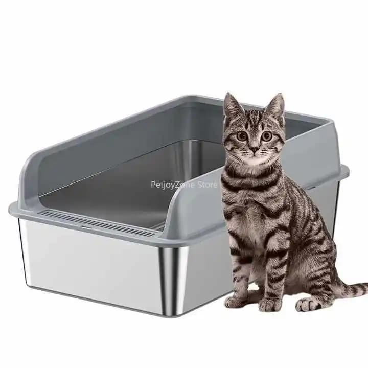 Custom Large Space Stainless Steel Cat Litter Box Large Cat Toilet Splash-proof Bedpan Metal Cat Litter Box