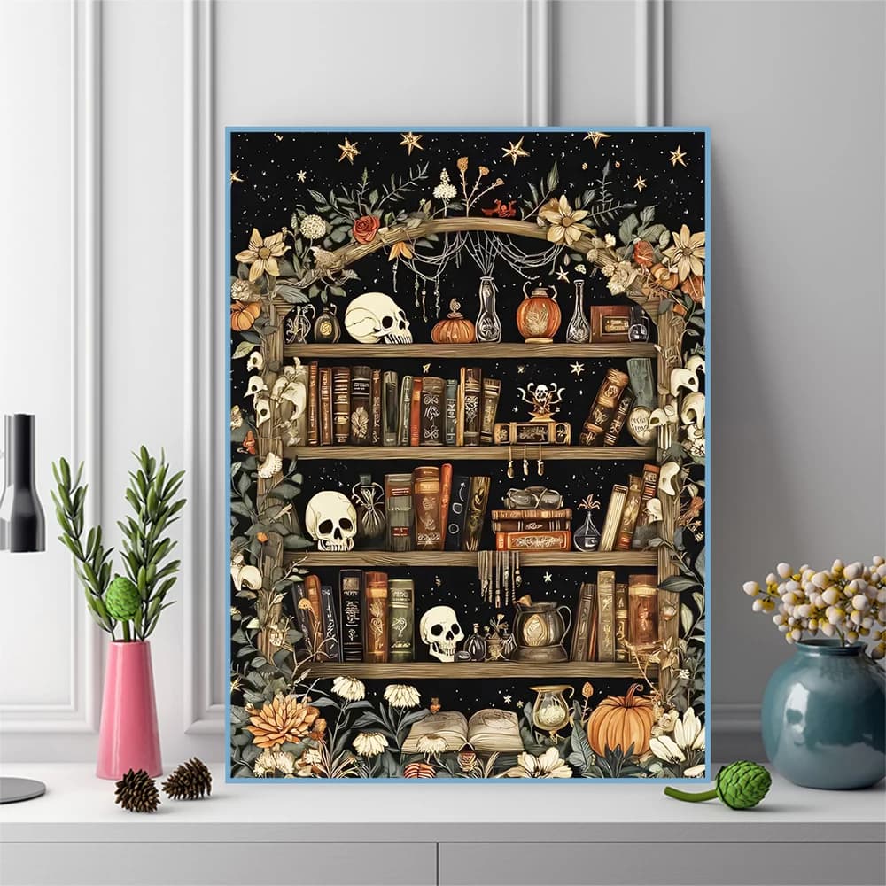 Nuovo Arrivo: Kit Pittura Diamante Paesaggio con Libreria, Mosaico Fai da Te, Ricamo a Punto Croce, Hobby Artigianale