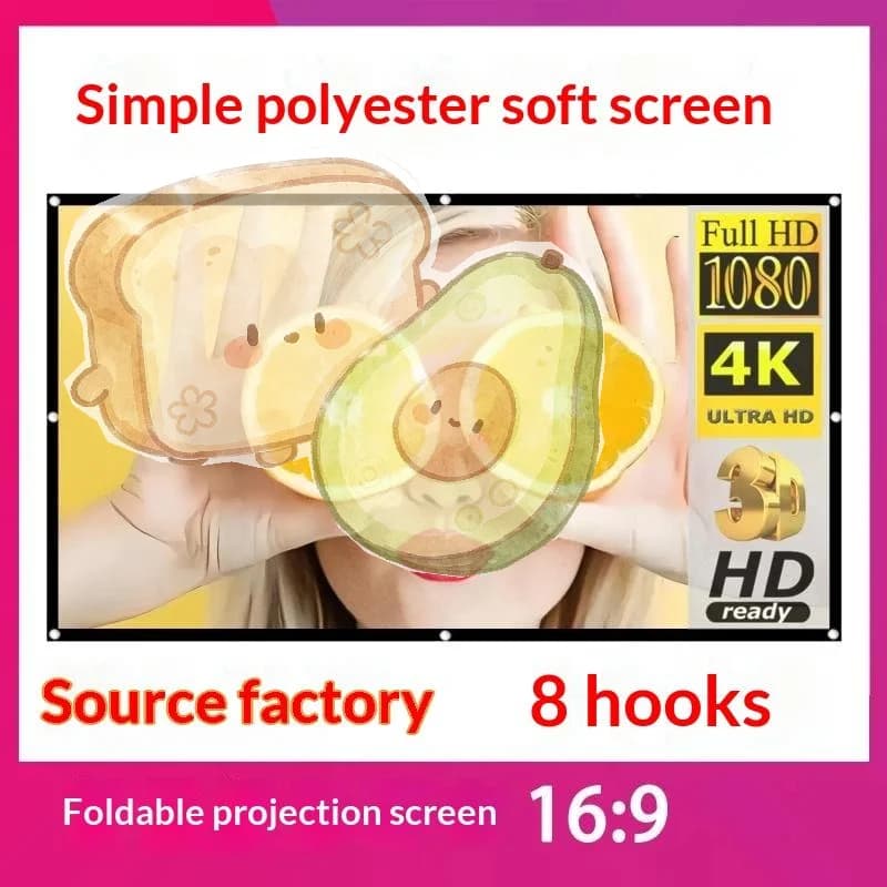 Washable Foldable Projection Screen Cloth HD 60/72/84/100/120 Inch Projector Fabric for Office Meeting Outdoor Camping