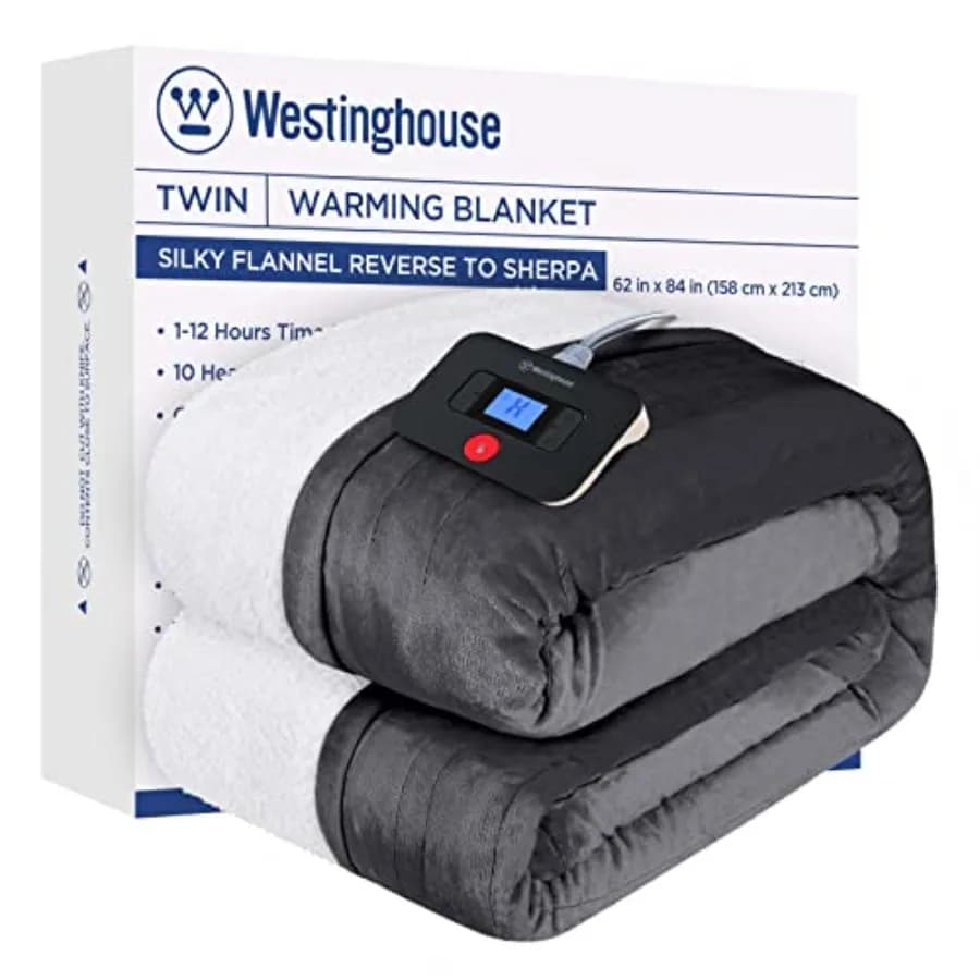 Coperta Elettrica Riscaldata Singola con 10 Livelli di Calore e Impostazioni di Tempo di Riscaldamento da 1 a 12 Ore, da Flanella a Sherpa