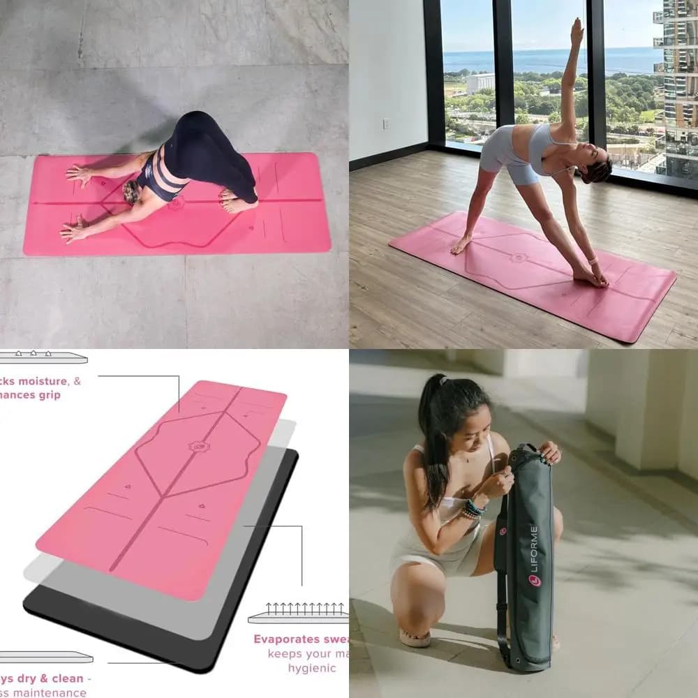Eco-friendly and lightweight yoga mat with patented alignment, Warrior handle, non-slip natural rubber and sweat resistant