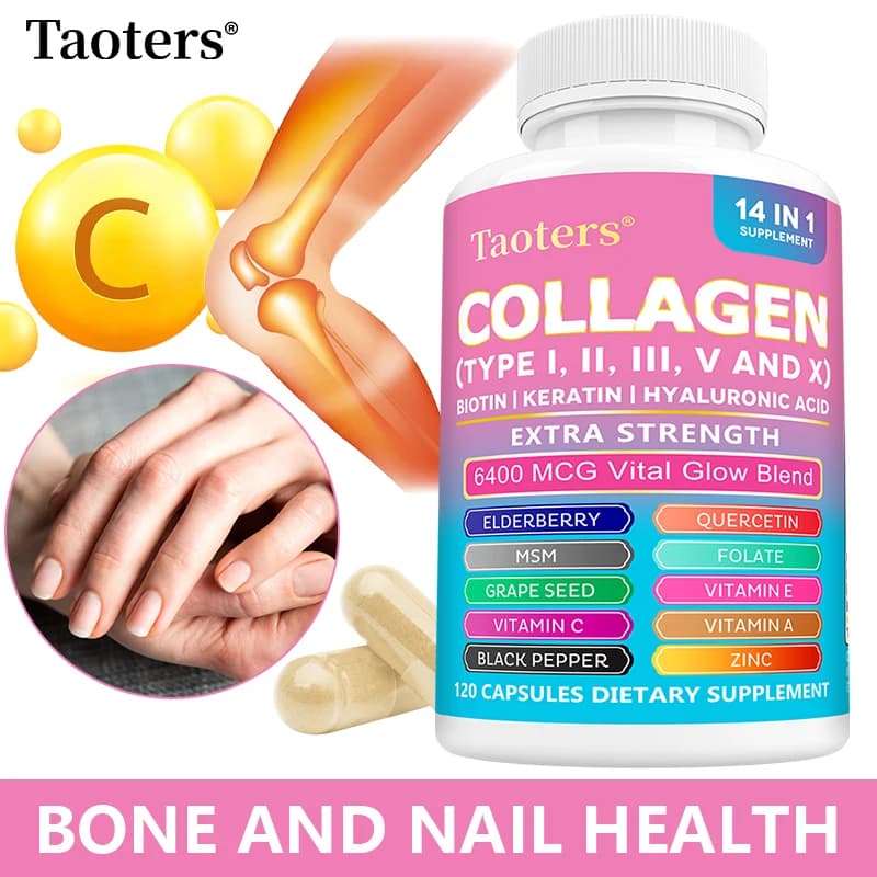 Integratore 14-in-1 - Collagene di Tipi I, II, III, V e X, Biotina, Vitamina per Capelli, Acido Ialuronico - Supporta Pelle, Capelli, Unghie e Articolazioni