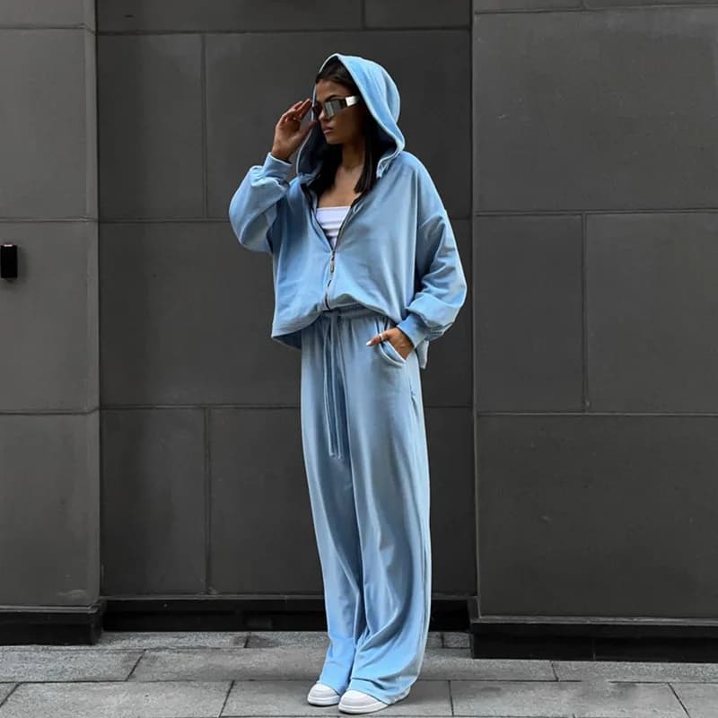 Spring Tracksuit Women Two Piece Set - Oversized Hoodie Sweatpants Solid Color Sportswear Suit Casual Sweatshirt Trouser Set
