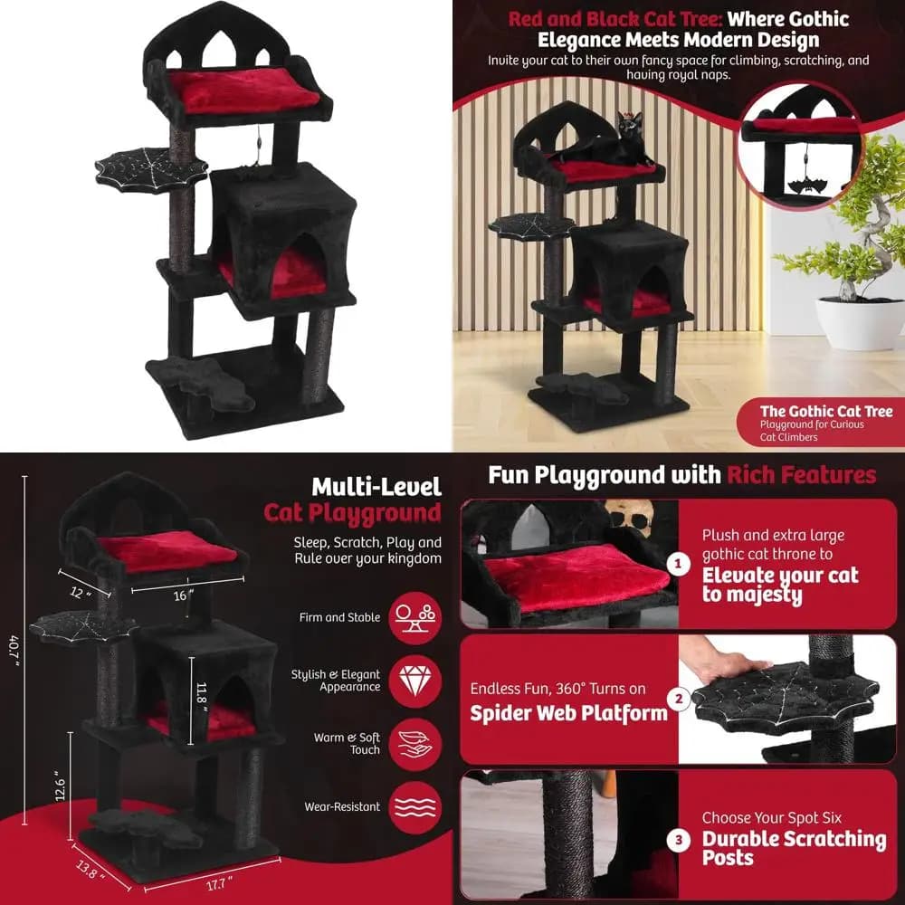 Elegante Albero per Gatti Nero da 40 Pollici con Cuccia Spaziosa, Cucce Sospese e Tiragraffi in Sisal Resistente