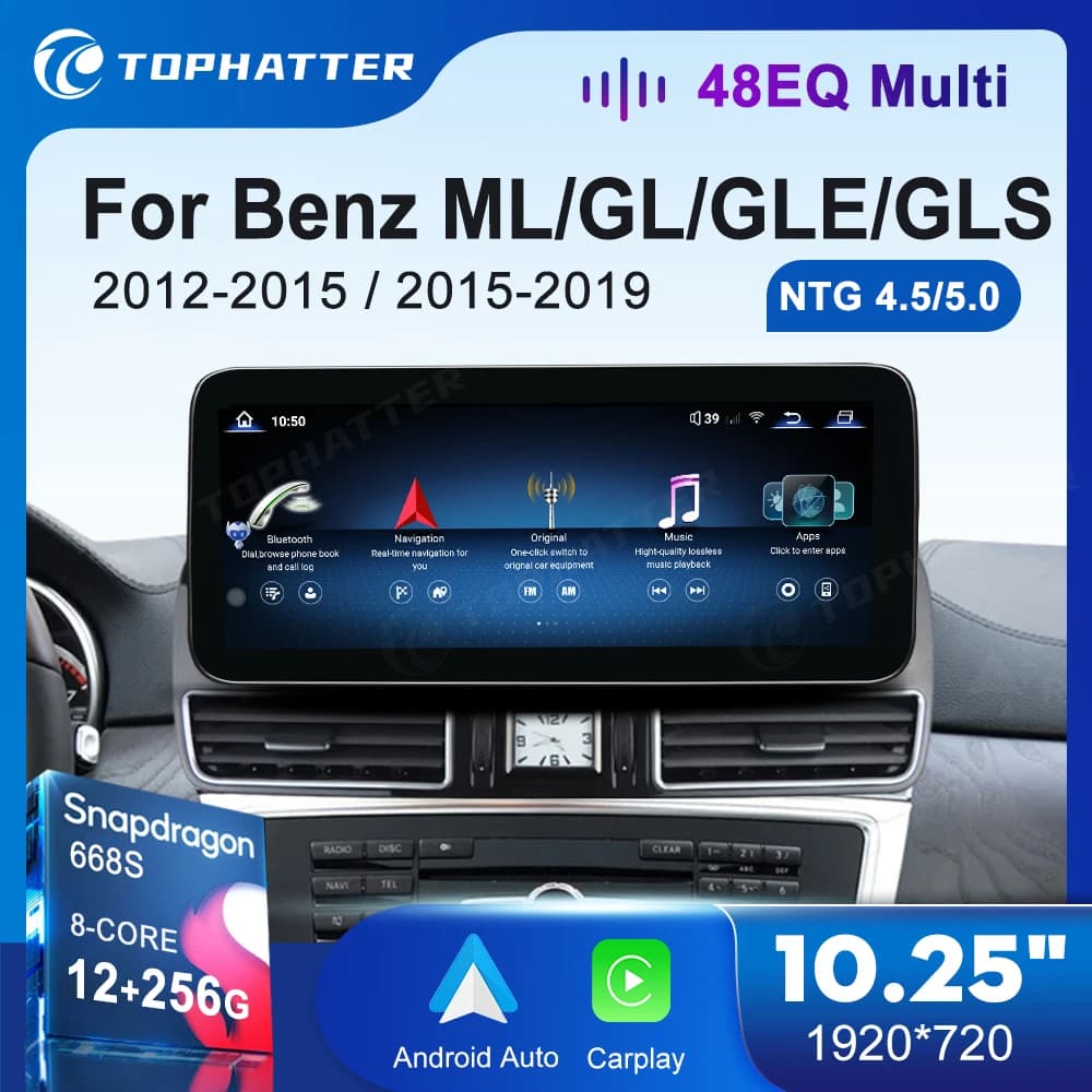 Autoradio 10.25 Pollici per Mercedes Benz ML GL GLE GLS W166 X166 con CarPlay, Android Auto, Lettore Multimediale, Schermo e Telecamera 360° 3D